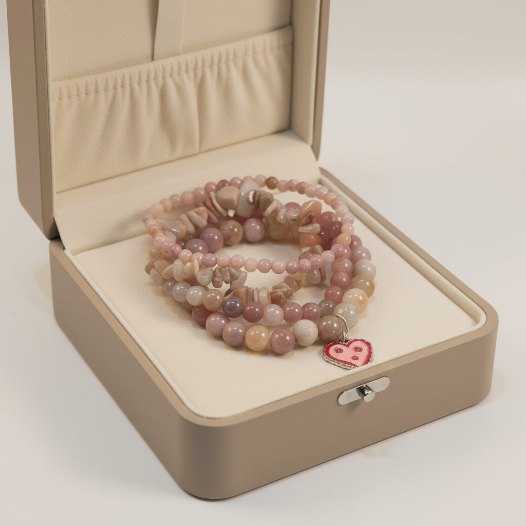 Agate, Moonstone, and Quartz Stretch Bracelets