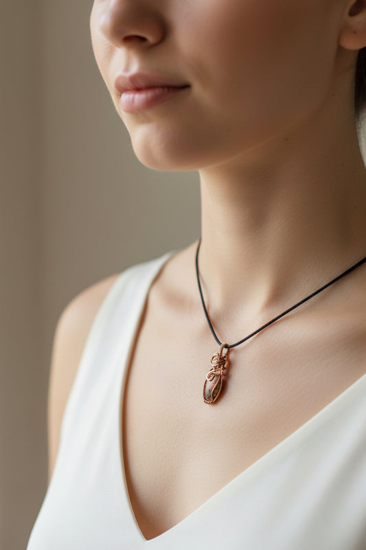Copper Wire Wrapped Leopard Skin Jasper Stone Pendant