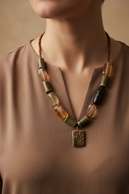 Copper Wire Work Statement Necklace