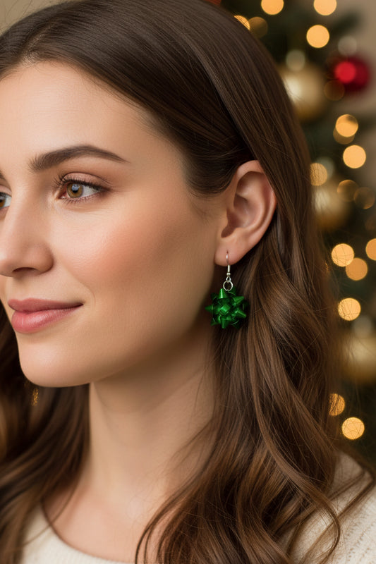 Green Christmas Bow Earrings 🎄