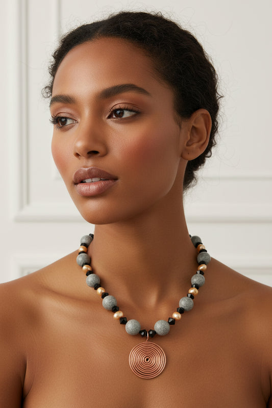 Yooperlite and Freshwater Pearls with Copper Pendant